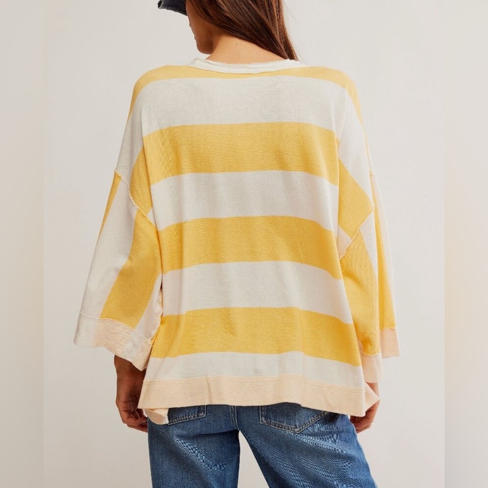 Free People Yellow and Cream Striped Henley Jersey - Picture 4 of 11